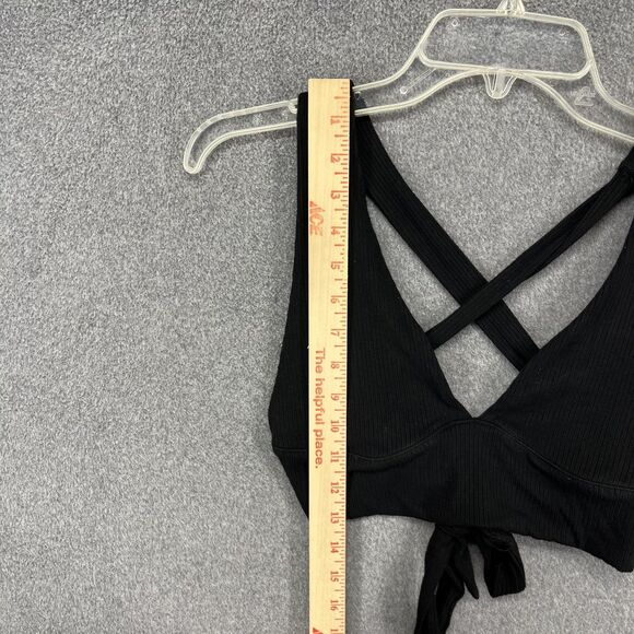 Garage Crop Top Womens XS Black Ribbed Cross Back Tie Front Sleeveless Stretchy - Picture 6 of 15